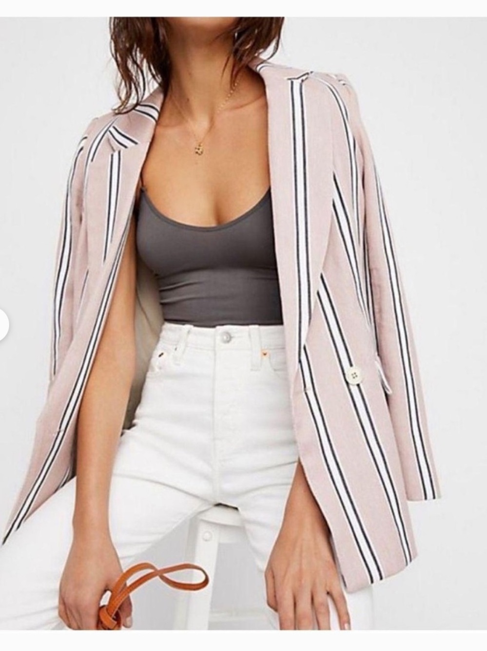 Free people Striped Blush Pink Women's Blazer Jacket size large